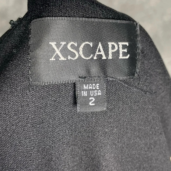 Xscape Dress Womens 2 Black Illusion Beaded Mesh Formal Classy Party Sleek Mini - Picture 12 of 12